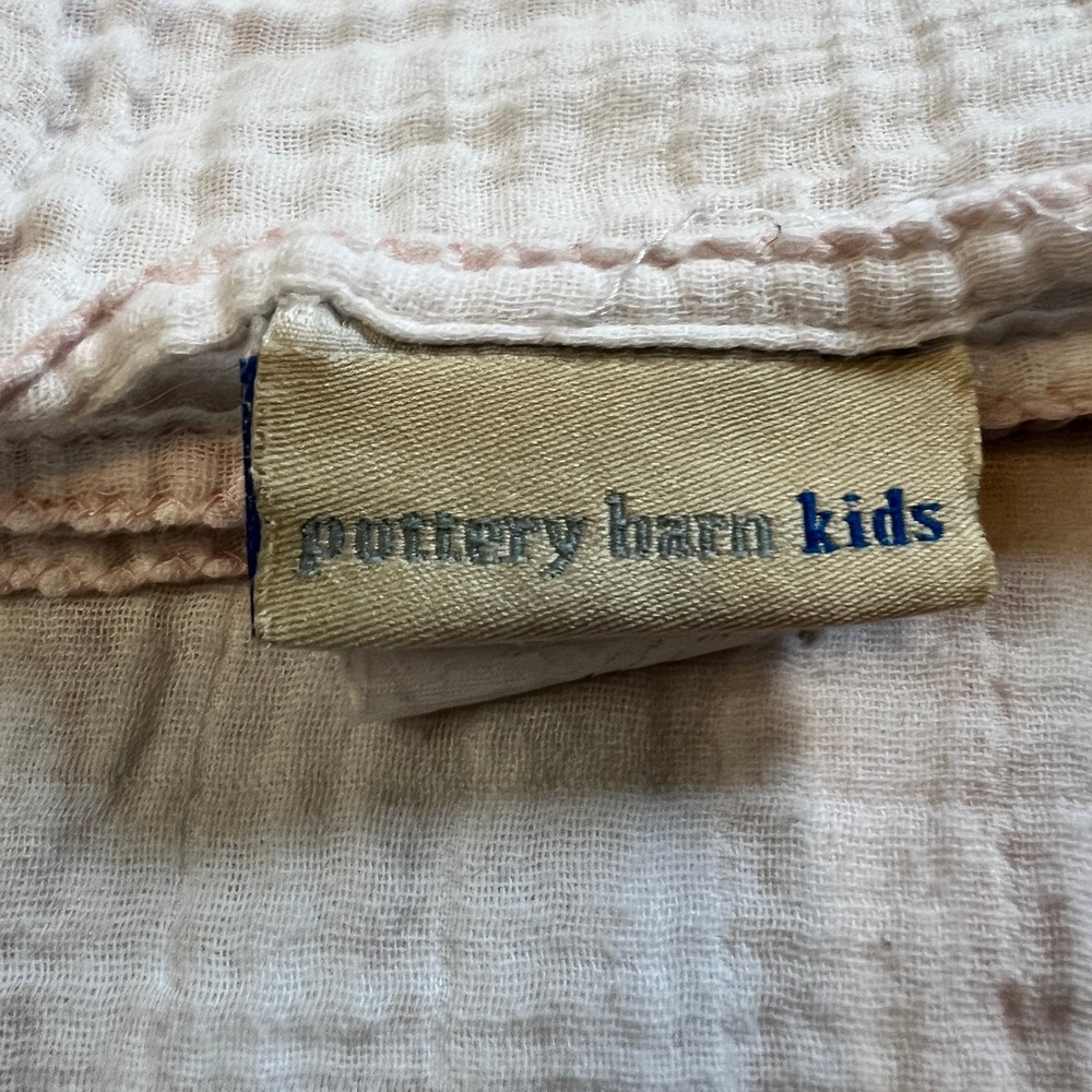 Pottery Barn Kids Baby Blanket 100% Organic Cotton White & Light Pink 46" x 46" - Picture 2 of 5
